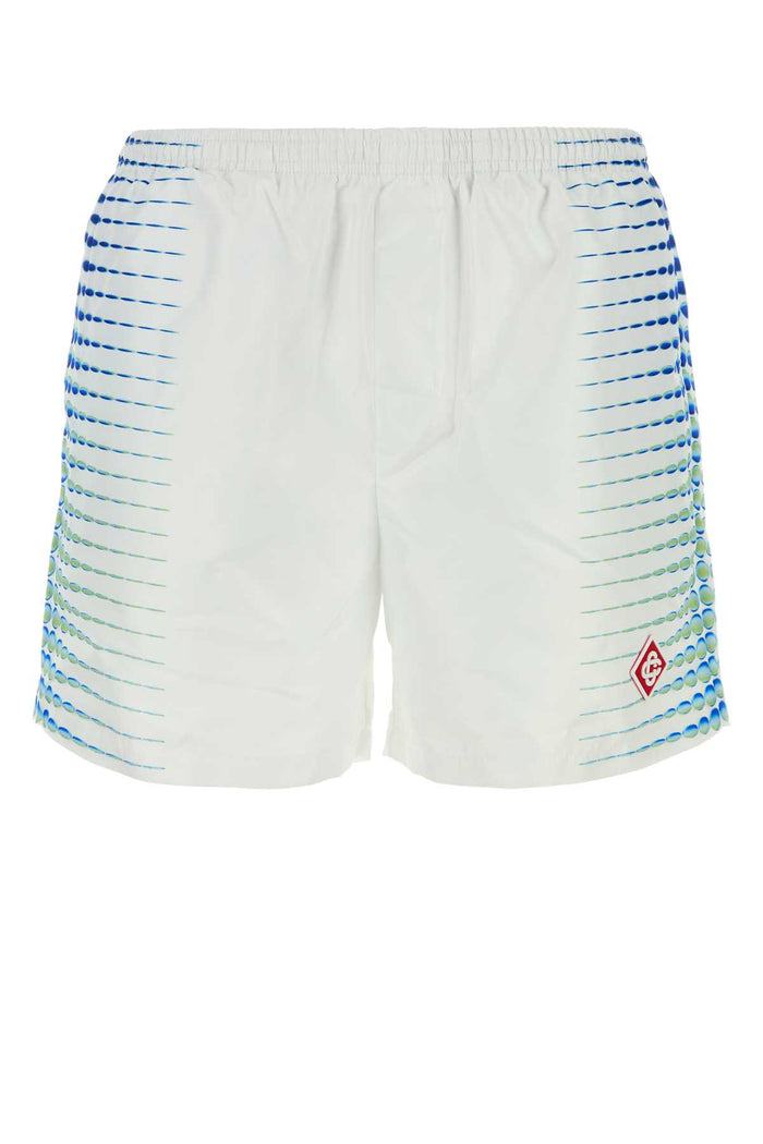 White Polyester Swimming Shorts Dots Costumi Da Bagno