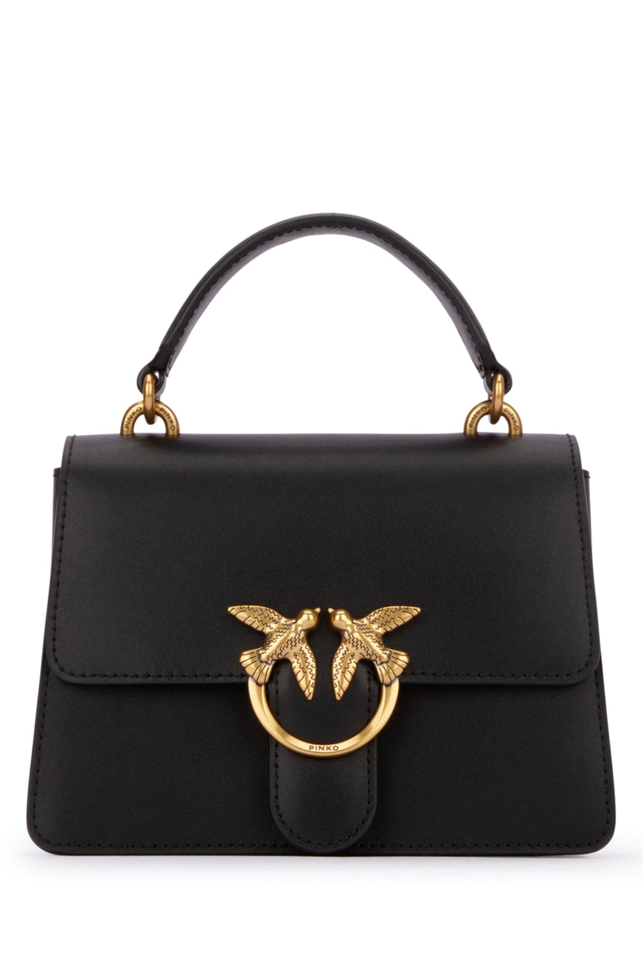 Pinko Handle 100% leather top handle bag in black