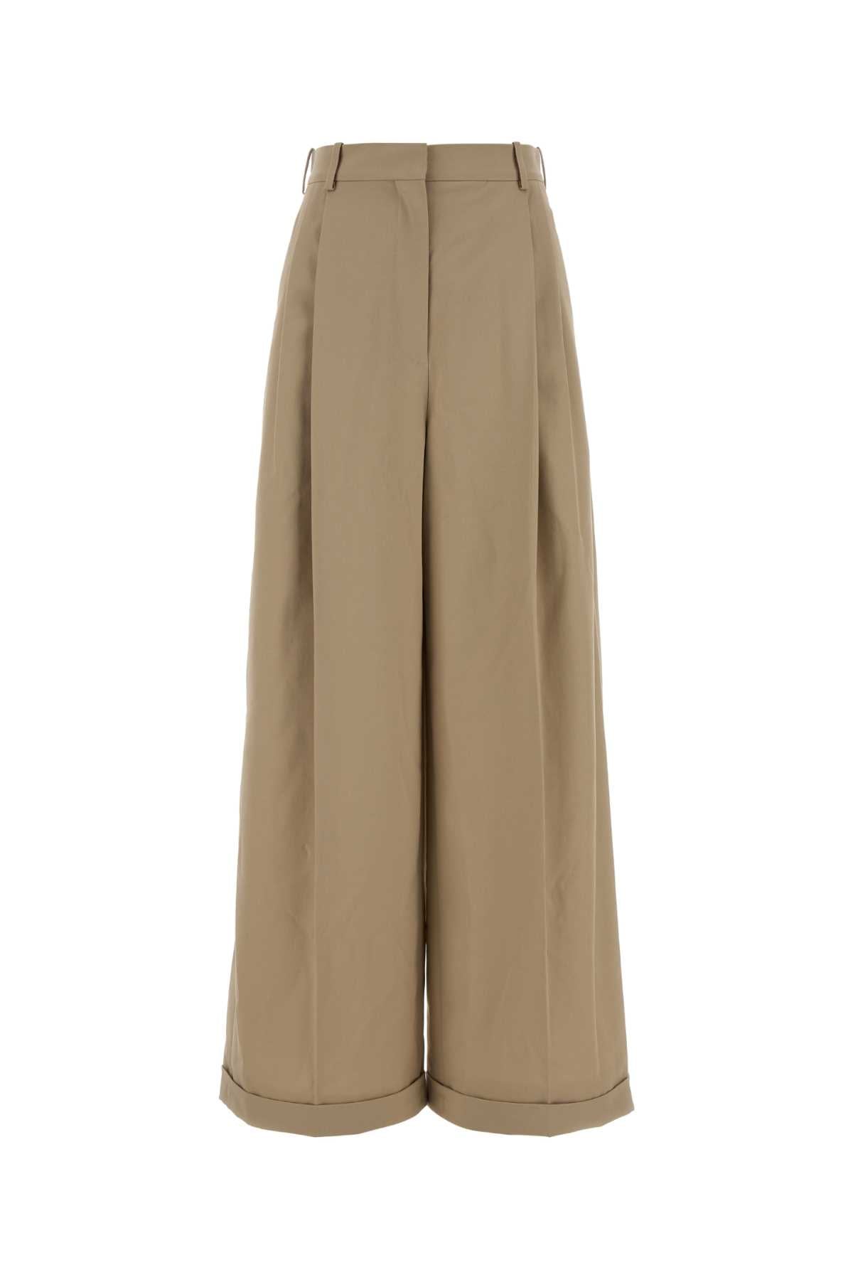 Beige Cotton Wide-Leg Pant Exterior: Pantaloni