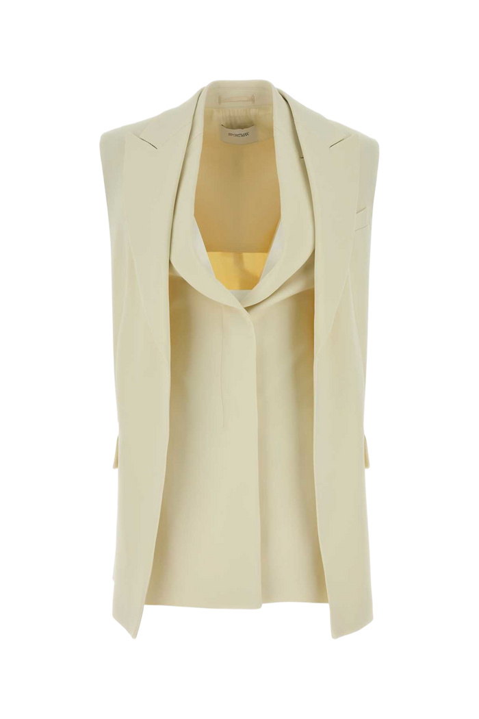 Cream Stretch Crepe Campale Vest Bianco Avorio Giacche E Gilet