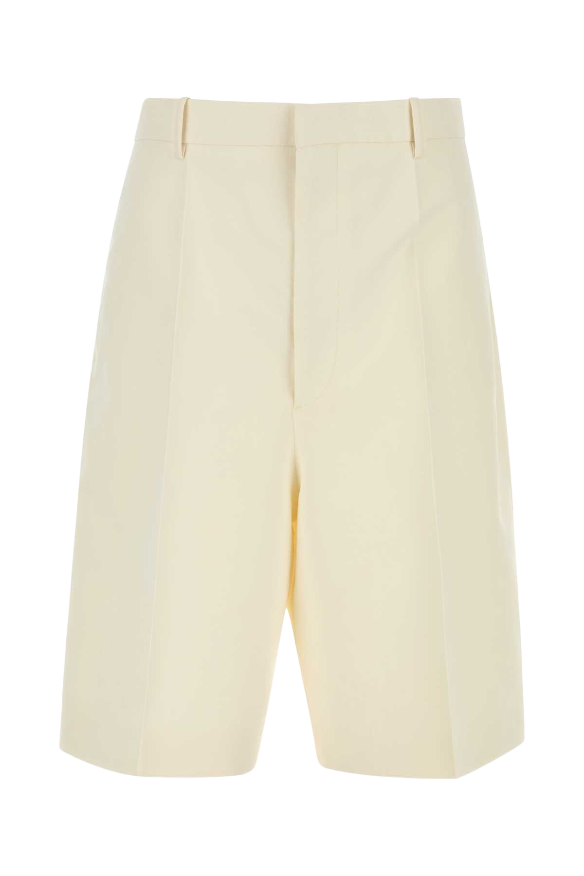 Ivory Cotton Blend Bermuda Shorts White Exterior: Silk