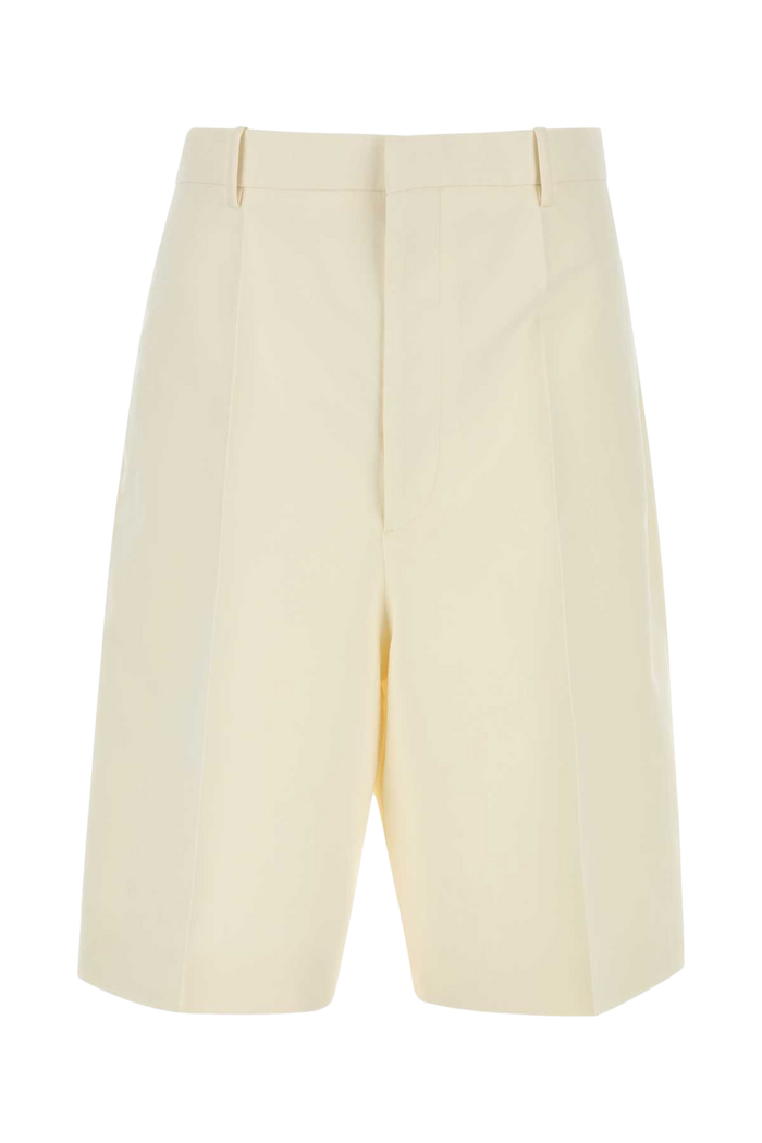 Ivory Cotton Blend Bermuda Shorts White Exterior: Silk