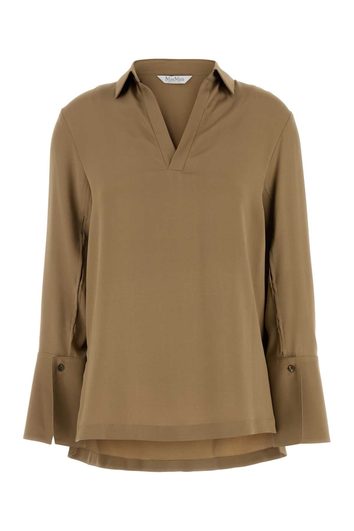 Camel Stretch Crepe Dover Blouse Nocciola Exterior: Silk Elastane Maglie