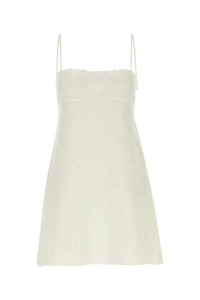 Miu Miu Ruffled Linen-Blend Dress — White