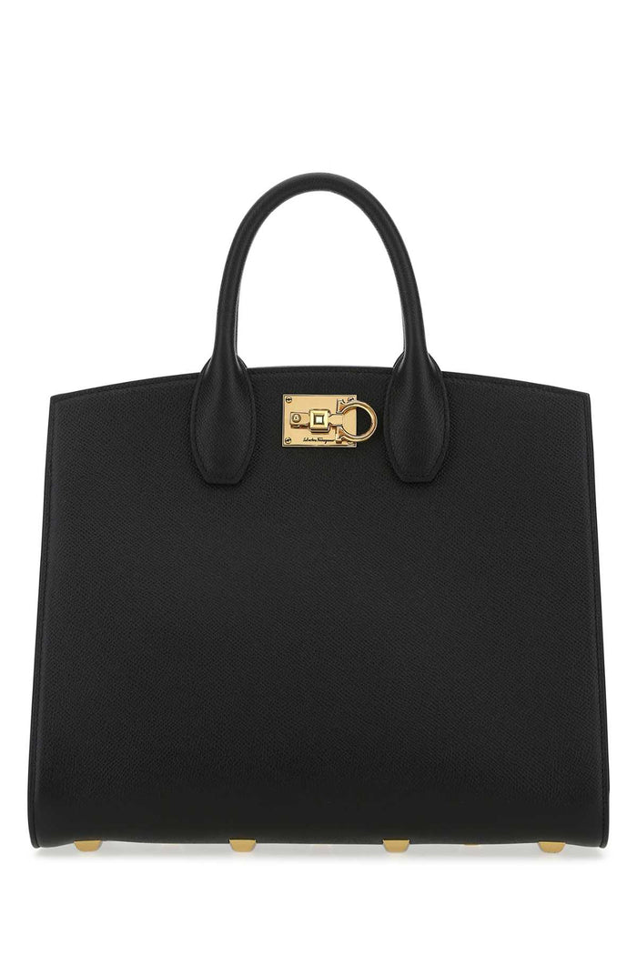 Black Leather The Studio Handbag Nerobon %calf Lamb Lining . Borse A Mano