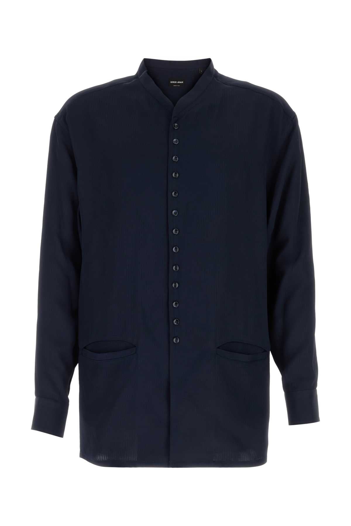 Navy Blue Viscose Shirt Exterior: Camicie