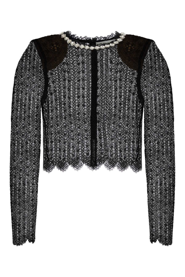 Self-Portrait Manica 100% Polyester lace top in black