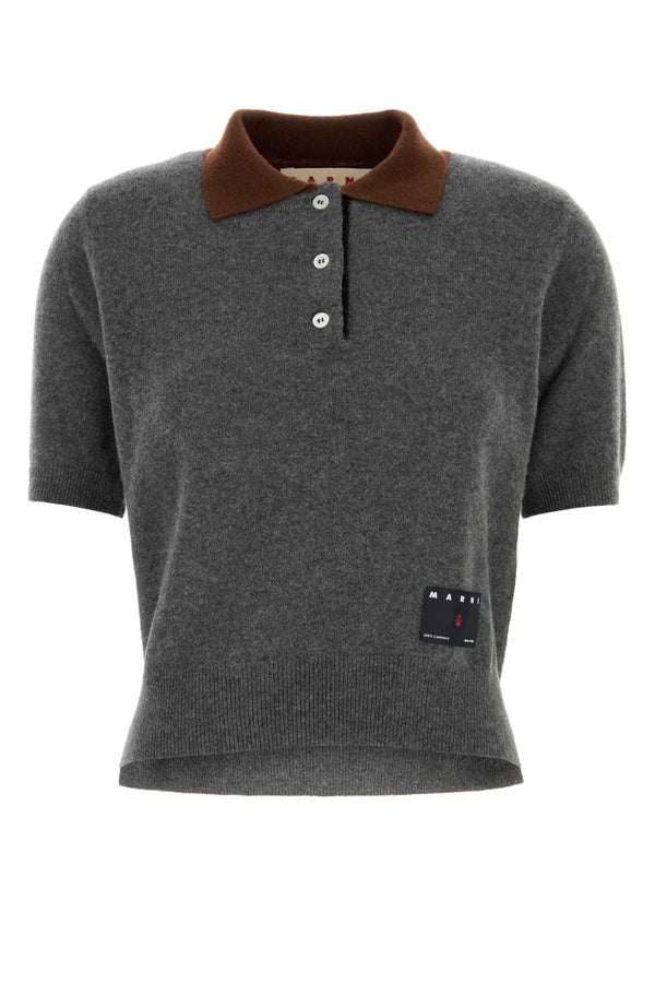 Marni Neck 100% Cashmere polo shirt in gray