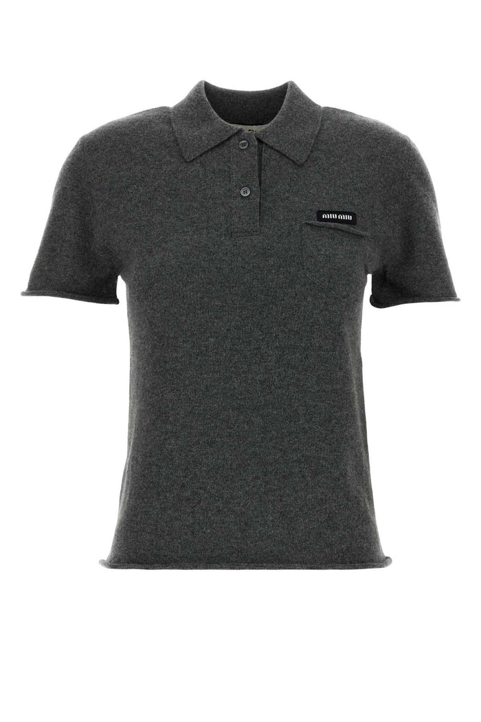Grey Cashmere Polo Shirt Ardesia Exterior: Maglieria