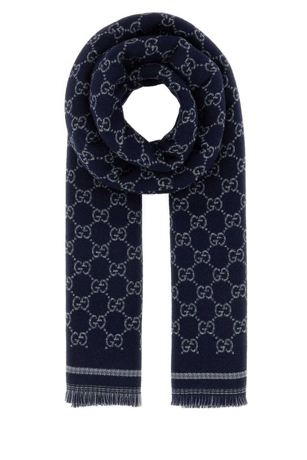 Gucci Stenmix 100% Wool scarf in navy