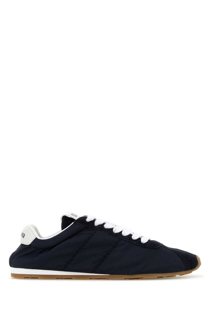 Navy Blue Fabric And Suede Sneakers Bleu Recycledpolyamide-calfleather