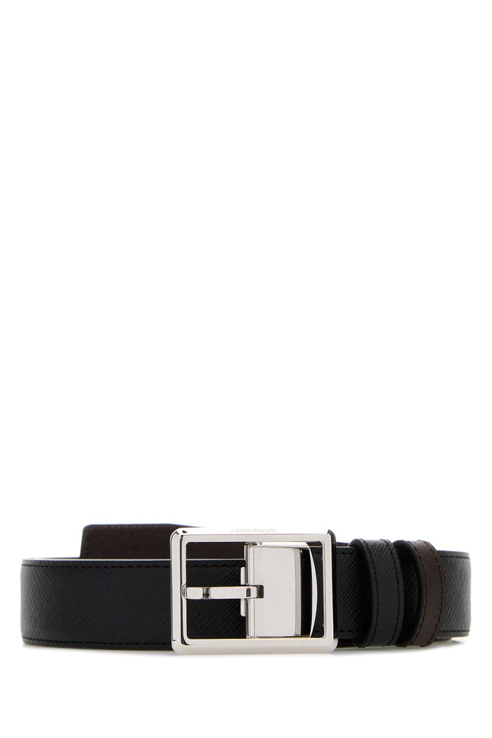 Black Leather Reversible Belt 000 Cinture
