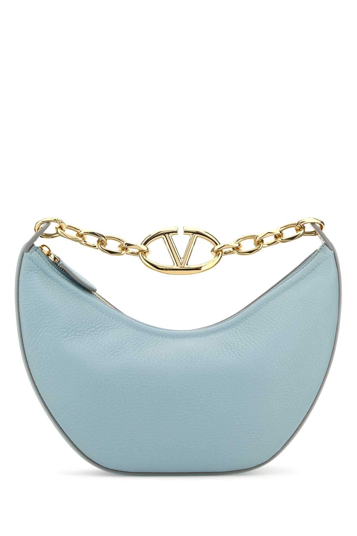 Light Blue Leather Small Hobo Vlogo Moon Handbag Bluporcellana Borse A Mano