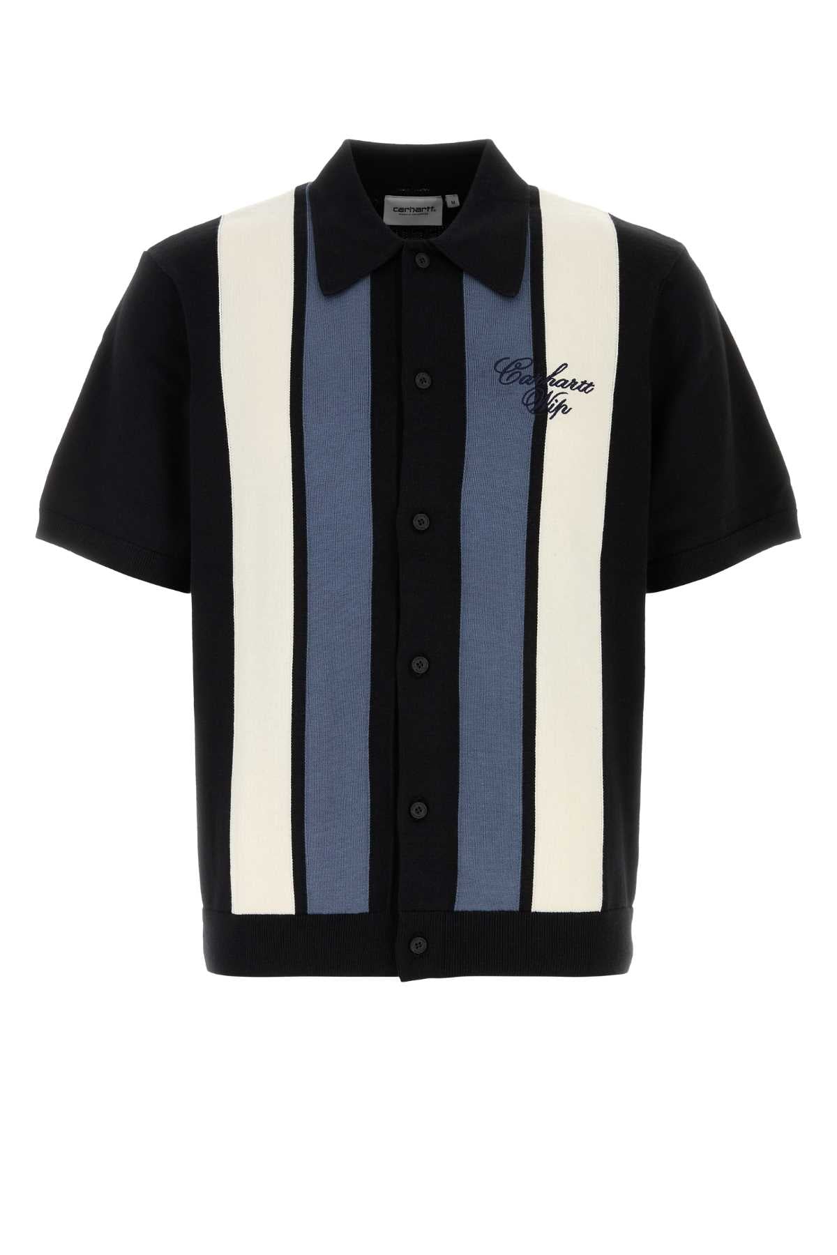 Embroidered Cotton S-S Mello Knit Shirt Mellostripeblack Exterior: Camicie