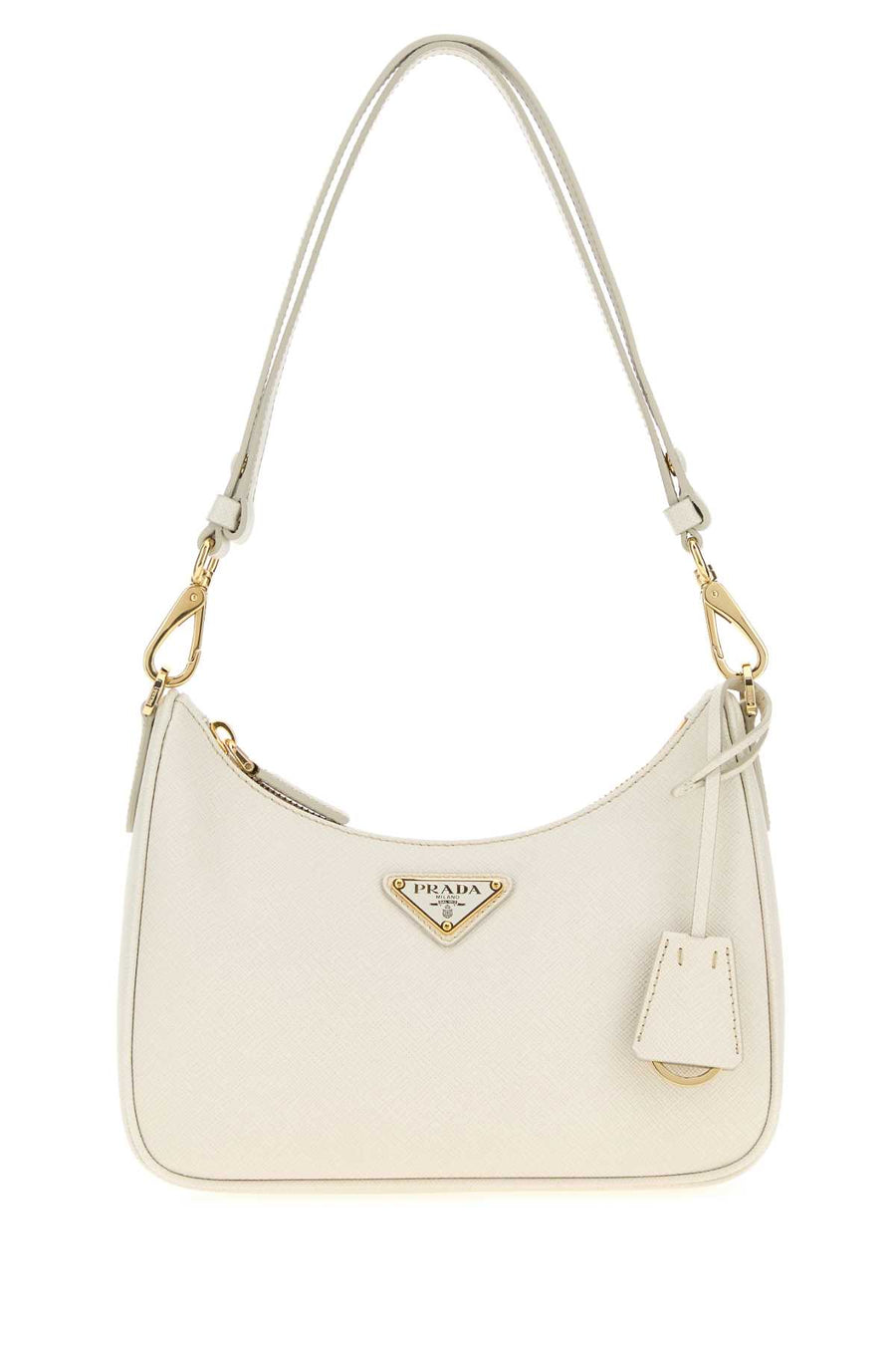 Prada Exterior: 100% Leather; Lining: 100% Re-Nylon; Finishing: Golden metal shoulder bag in white