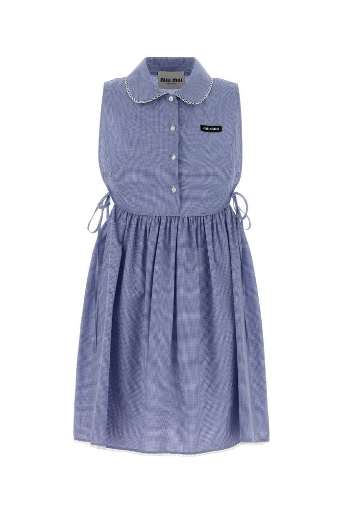 Embroidered Cotton Mini Dress Biancoazzurro Exterior: Abiti