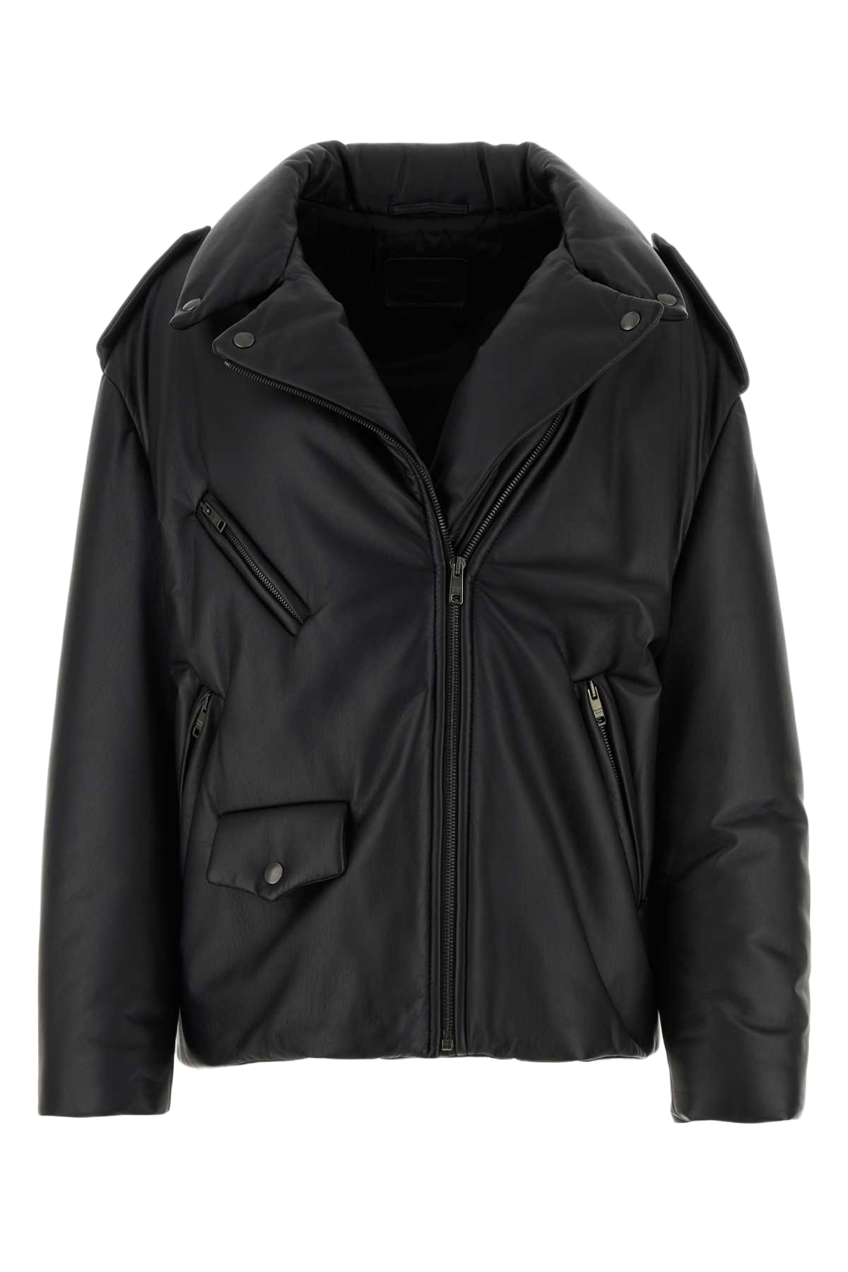 Black Nappa Leather Padded Jacket Nero Agnello Giacche In Pelle