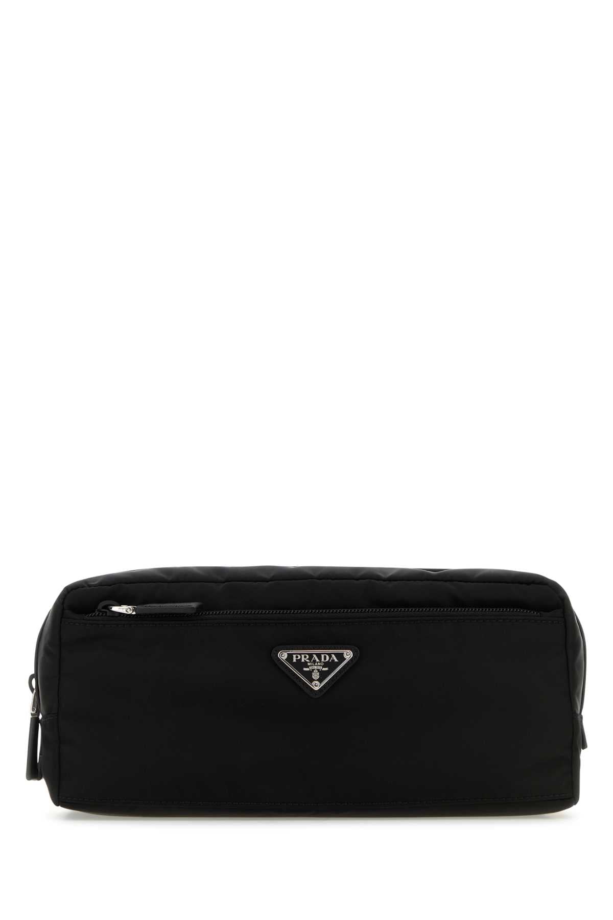 Black Re-Nylon Beauty Case F0002 Recycledpolyamide-calfleather