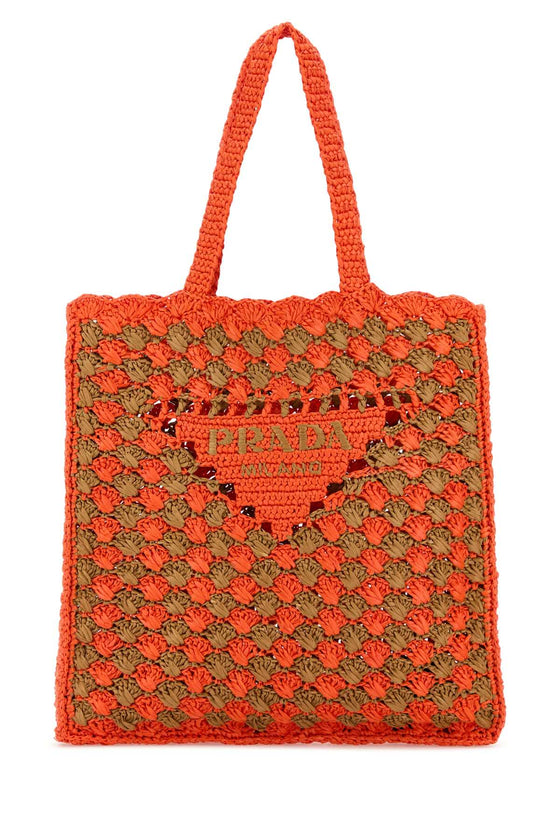 Two-Tone Raffia Shopping Bag Arancio+caramel Vi-vitello Borse A Tracolla