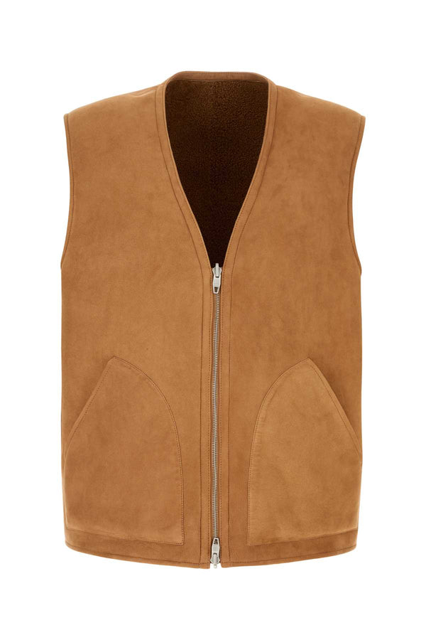 Umit Benan Exterior: 100% Shearling vest in camel