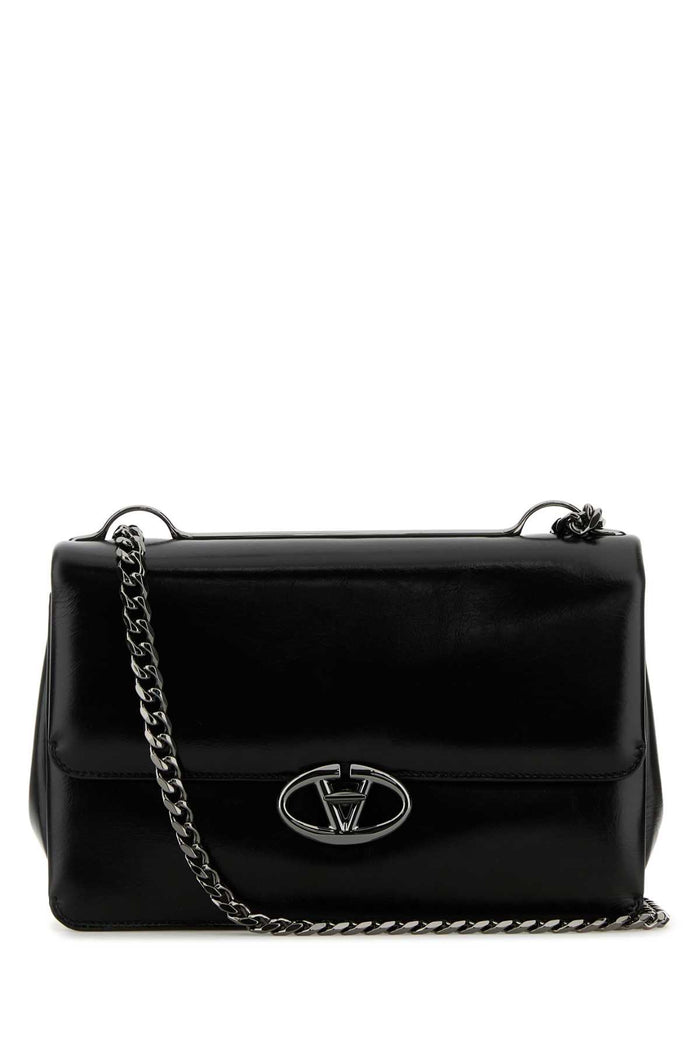 Black Leather Medium Vlogo Shoulder Bag Nero Borse A Tracolla