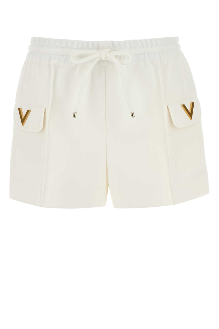 White Stretch Piquet Shorts Avorio Exterior: Polyester Elastane