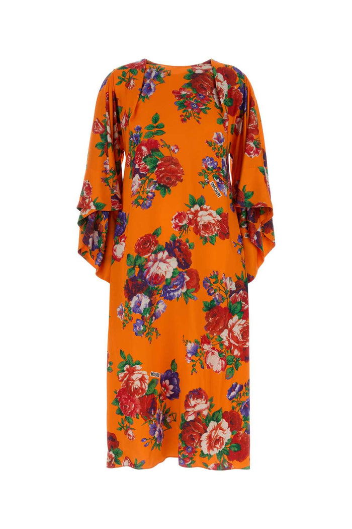 Printed Jersey Dress Fantasiaarancio Exterior: Viscose Abiti