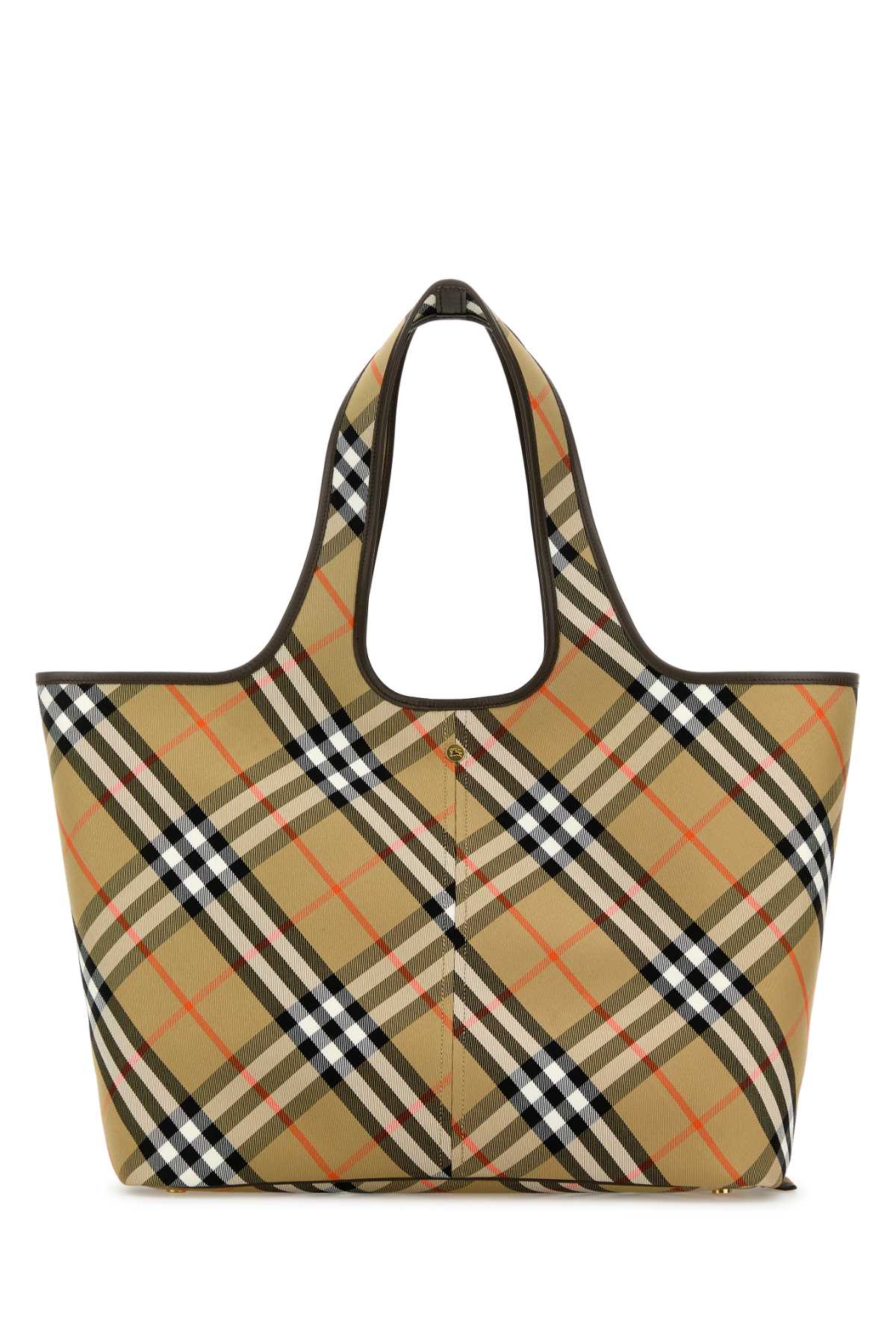Embroidered Canvas Medium Check Shopping Bag Sand Borse A Mano