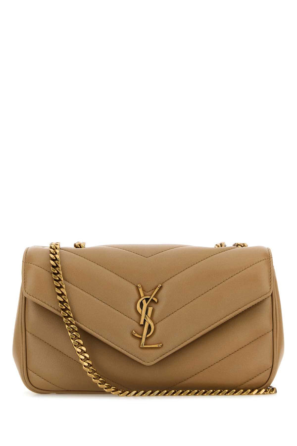 Saint Laurent Loulou Exterior: 100% Lamb Lining: 100% Fabric Finishing: Antiqued golden brass shoulder bag in beige