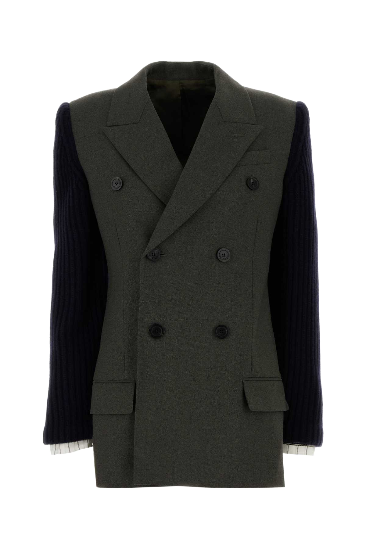 Khaki Wool Blend Blazer Giacche E Gilet