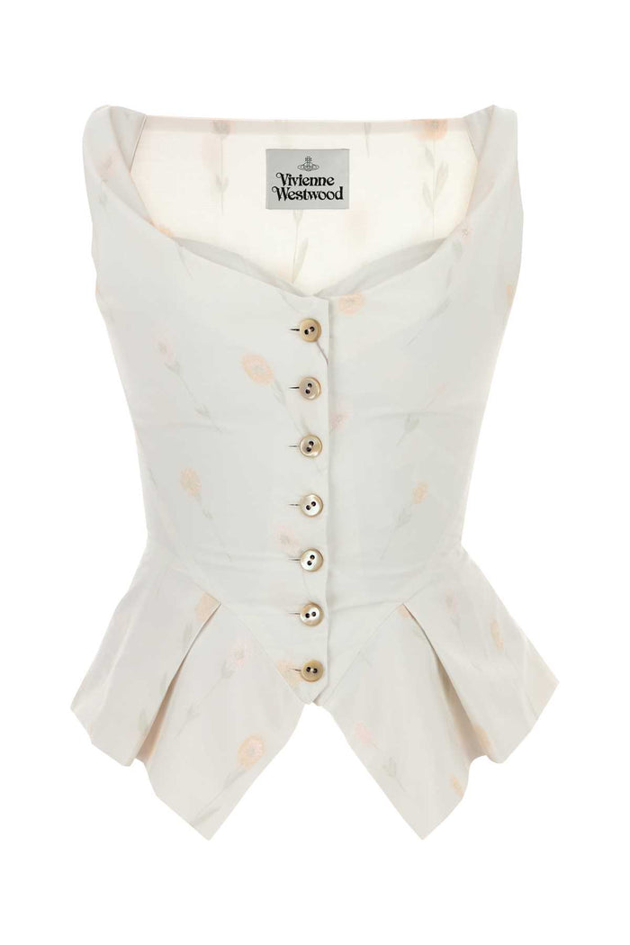Embroidered Cotton Blend Monday Vest Whiteflowers Exterior: Cotone Viscose Maglieria