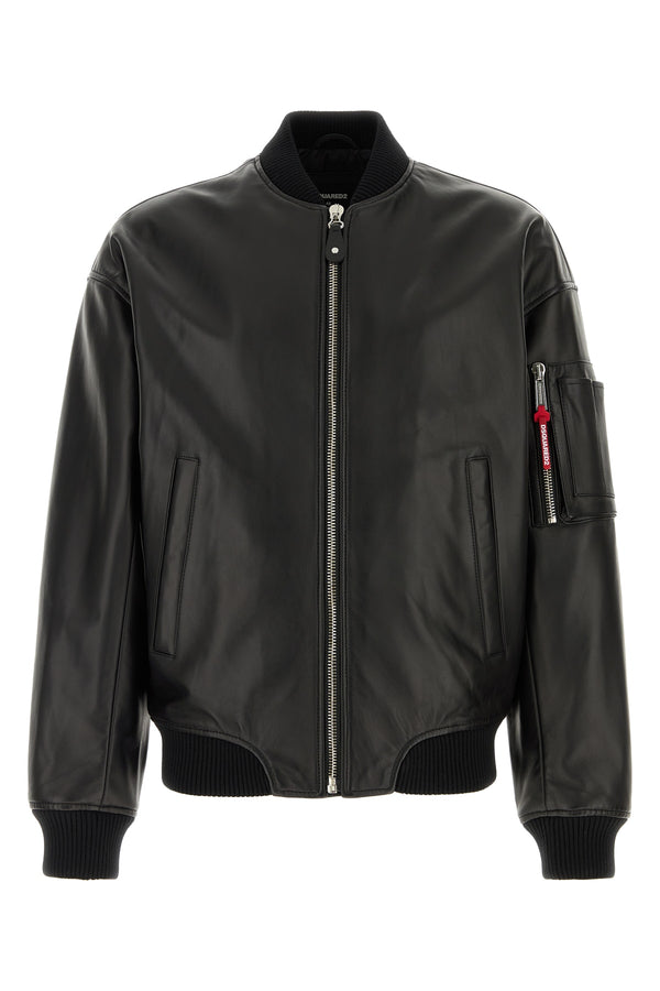 Dsquared2 Bomber Exterior: 100% Ovine leather; Lining: 100% Cotton jacket in black