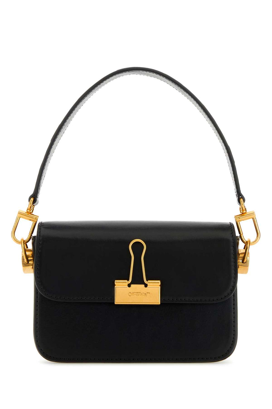 Off-White Exterior: 100% Calf Lining: 100% Fabric Finishing: Antiqued golden metal shoulder bag in black