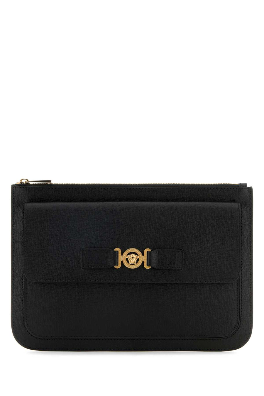 Versace Case Exterior: 100% Ovine leather; Lining: 100% Nylon; Finishing: Golden metal clutch in black