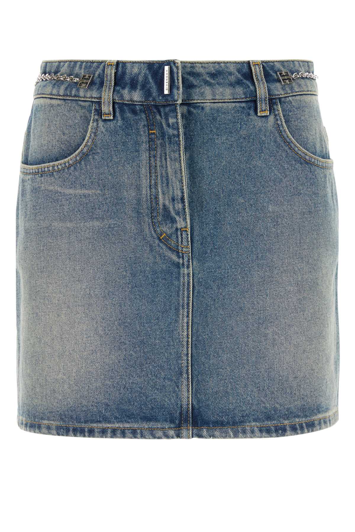 Denim Mini Skirt Mediumblue Exterior: Cotton Gonne