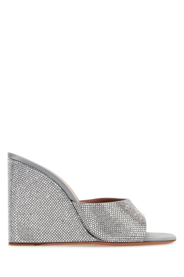 Amina Muaddi Gresilchrcry Satin with rhinestone embellishments wedge heel in silver