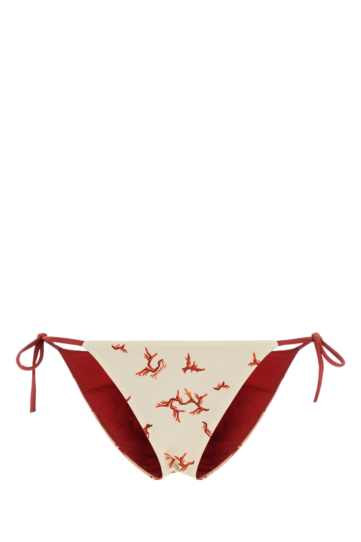 Printed Stretch Nylon Bikini Bottom Offwhite+marsala Costumi Da Bagno