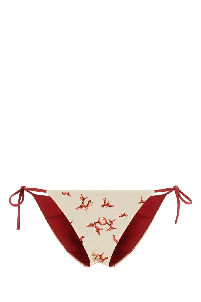 Printed Stretch Nylon Bikini Bottom Offwhite+marsala Costumi Da Bagno