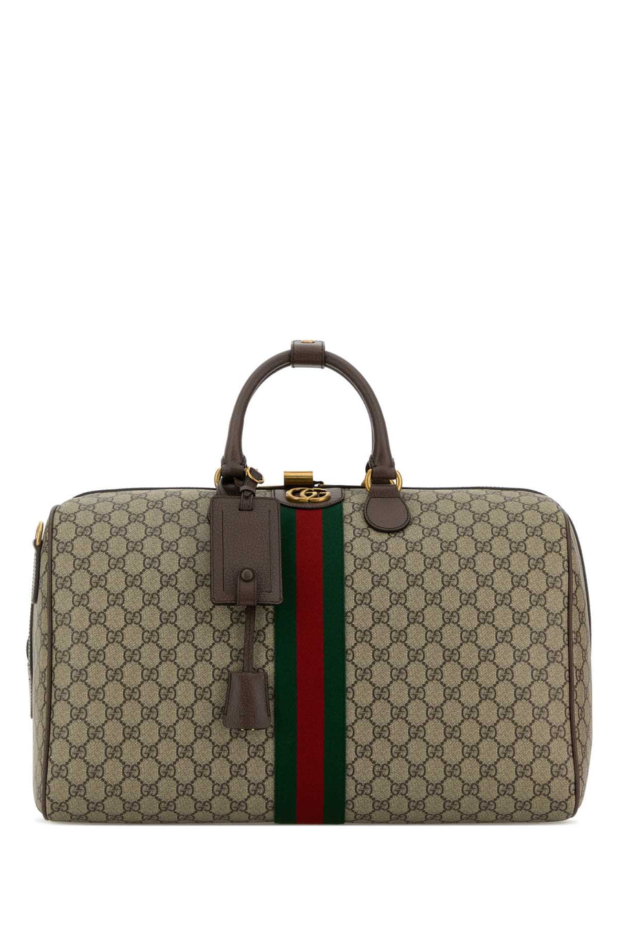 Gucci With Exterior: 100% Fabric; Lining: 100% Fabric; Finishing: Antiqued golden metal travel bag in beige
