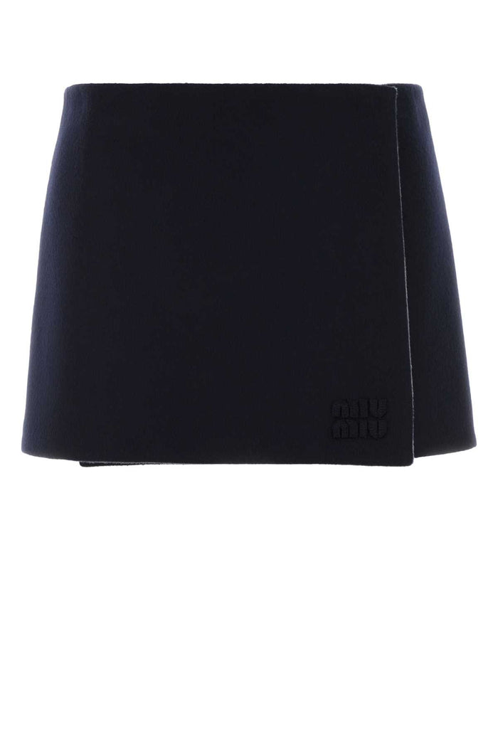 Midnight Blue Wool Blend Reversible Mini Skirt Blugrigio Gonne
