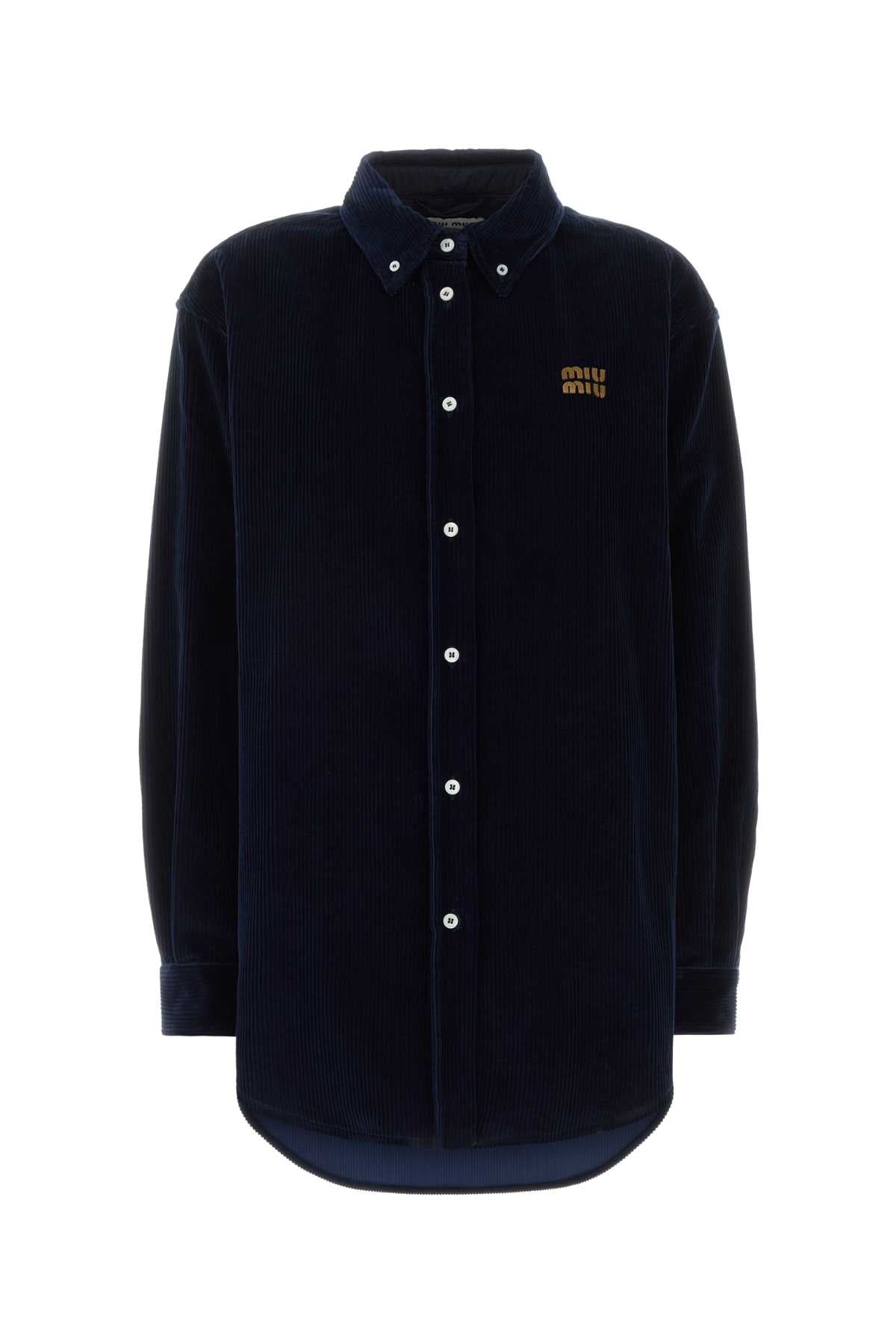 Dark Blue Corduroy Shirt Bleu Exterior: Cotton Camicie