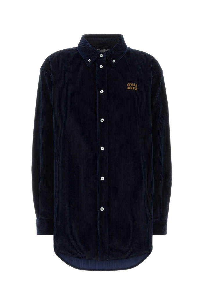 Dark Blue Corduroy Shirt Bleu Exterior: Cotton Camicie
