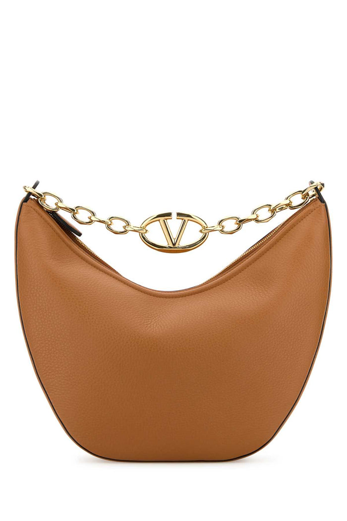 Camel Leather Medium Hobo Vlogo Moon Handbag Almondbeige Borse A Mano