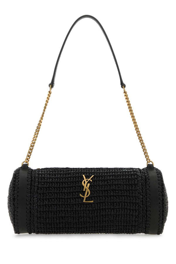 Saint Laurent Exterior: 100% Raffia shoulder bag in black
