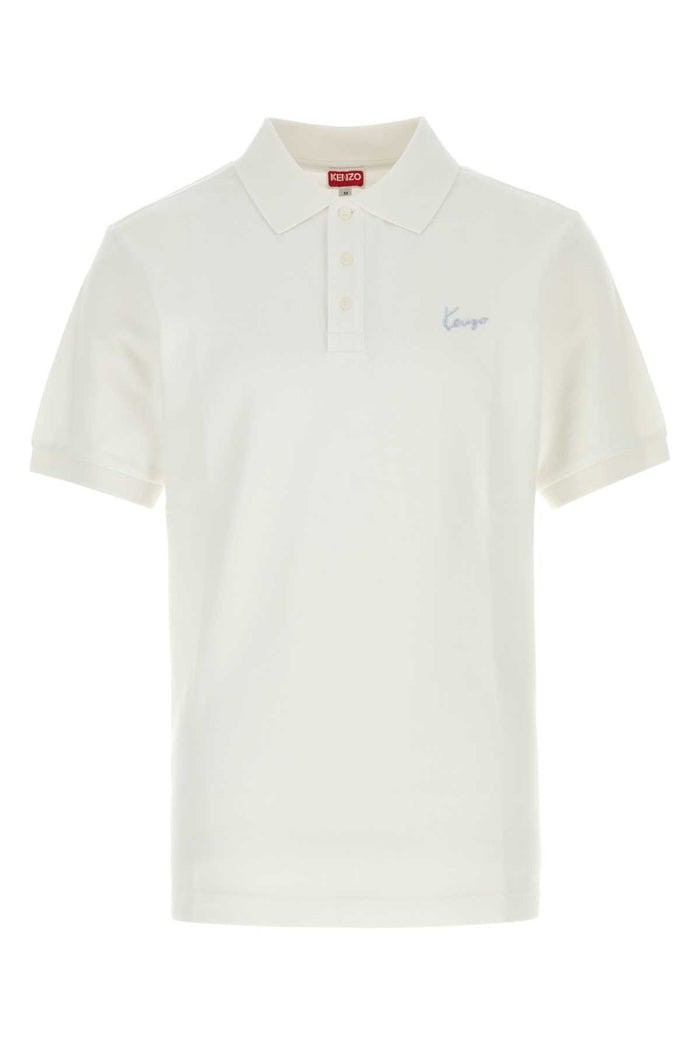 White Piquet Polo Shirt Offwhite Exterior: Cotton