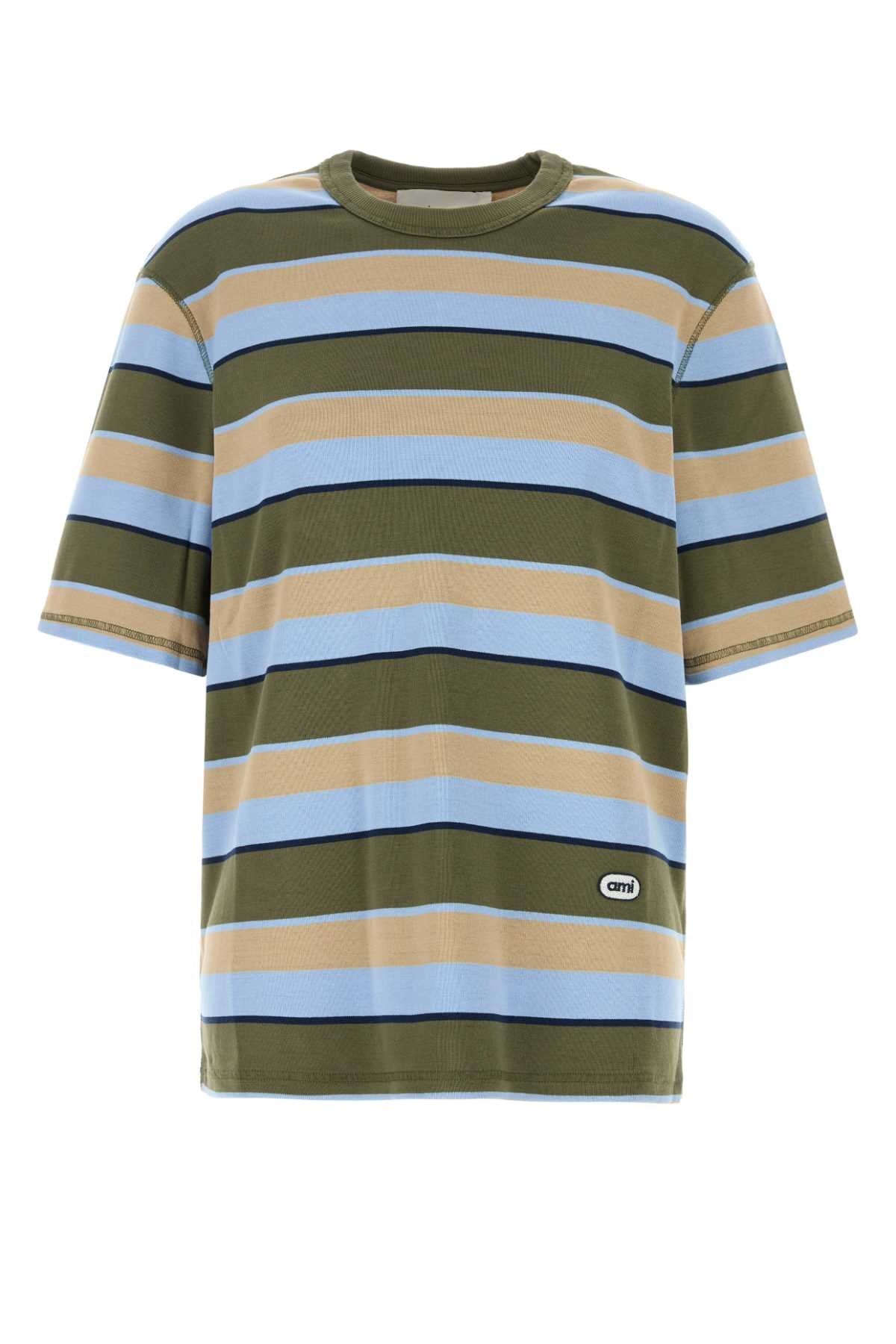 Embroidered Cotton Oversize T-Shirt Bleucachkakitaupeencre Exterior