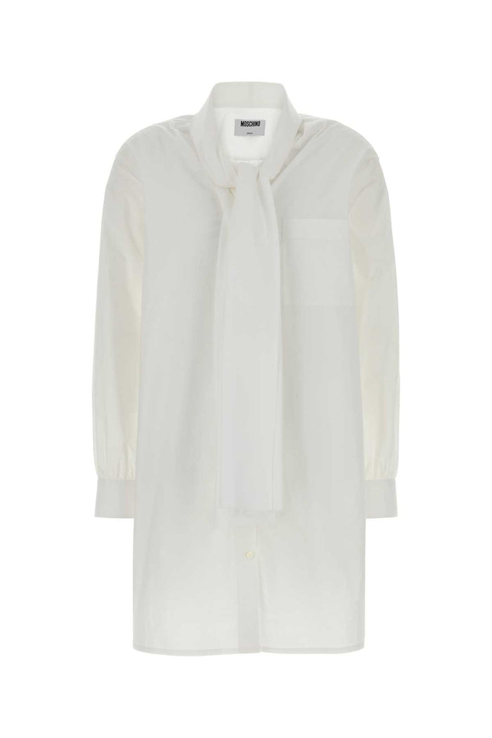 White Stretch Poplin Shirt Dress Fantasiabianco Exterior: Cotton Elastane Abiti