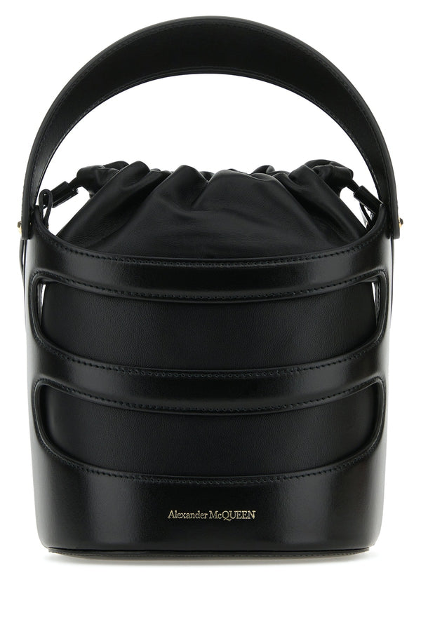 Alexander McQueen Leather (Vitello) 100% bucket bag in black