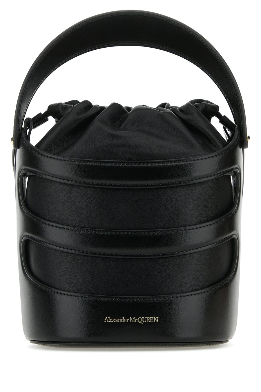 Alexander McQueen Leather (Vitello) 100% bucket bag in black