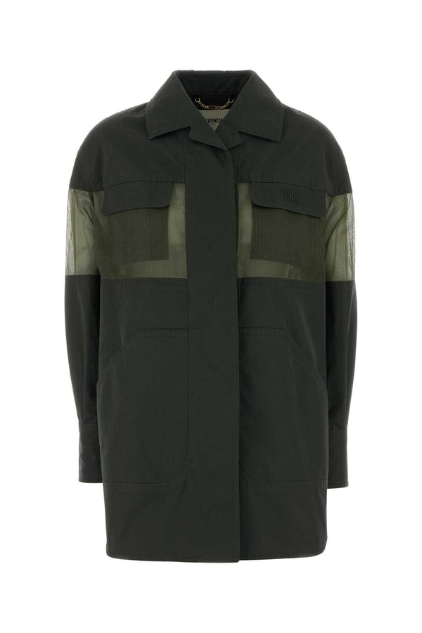 Fendi Exterior 1: 67% Cotton 33% Nylon; Exterior 2: 100% Silk jacket in olive